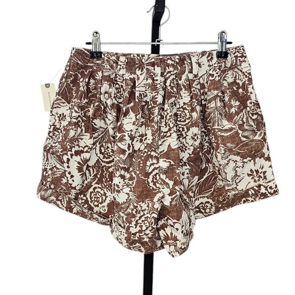 Anthropologie Printed Pleated Shorts, Floral, Cotton, Brown, High-Rise, Sz Small - Picture 3 of 9
